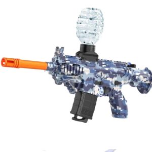 A JANNIRESS Electric Gel Ball Blaster featuring a blue camo pattern, designed for imaginative play and outdoor fun.