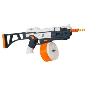 A SplatRball SRB1200 toy gun featuring vibrant orange and white accents, designed for safe and fun play.