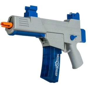 A SplatRball SRB400-SUB toy gun featuring a blue and white handle, designed for gel ball water bead shooting.